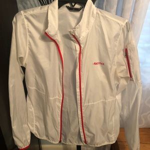 Marmot women’s white/orange running rain jacket